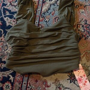 Olive Green Ruched Crop Top